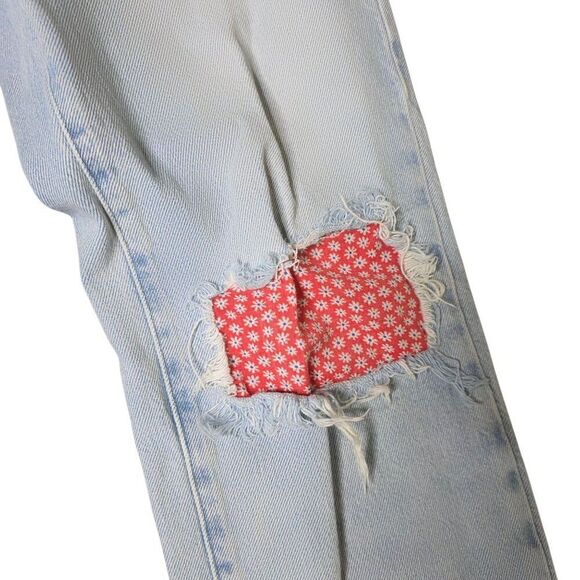 Pacsun Relaxed Fit Patchwork Faded Denim Jeans Womens Size 5 Blue - Picture 5 of 8